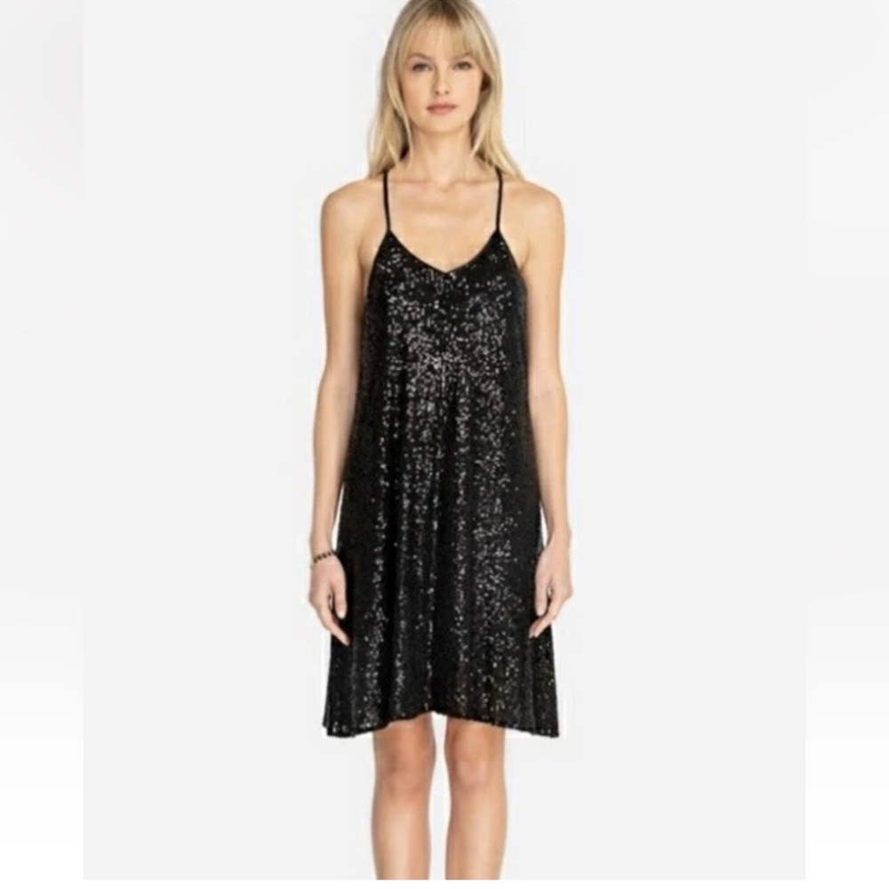 Johnny Was Jade Adnaro Black Sequin Swing Mini Dress Size Large